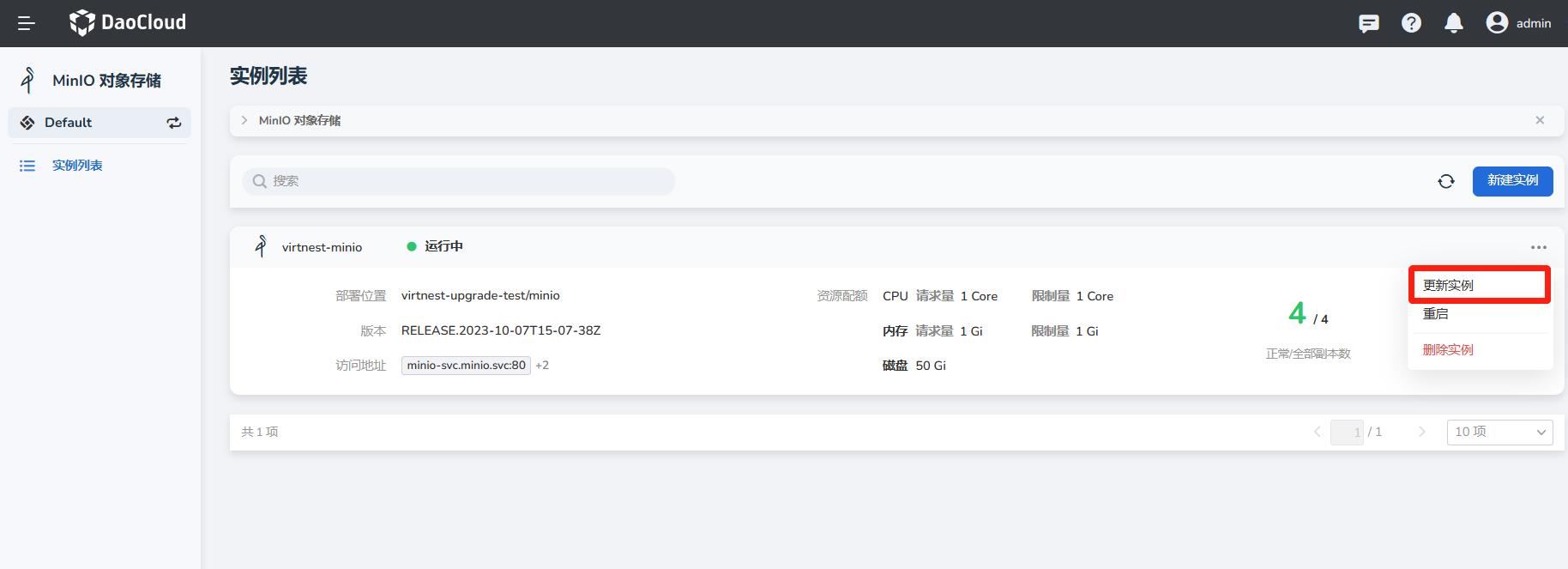 选择 __更新实例__